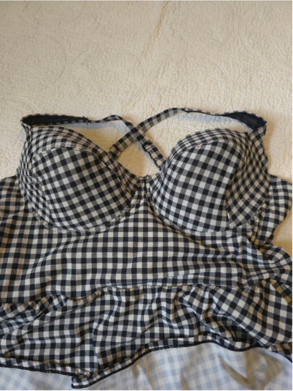 Women's Torrid Plus Size Retro Gingham Peplum One Piece Swimsuit 3X Black White - Picture 7 of 7